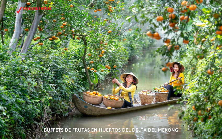 Buffets de frutas en huertos del delta del Mekong